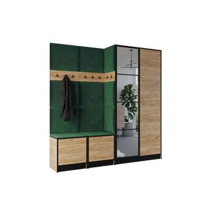 Kier Furniture ŠATNÍ SKŘÍŇ do předsíně EDEN 21 se zrcadlem - Dub Craft & zelená látka obraz