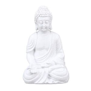 Relaxdays SOCHA Bílá Buddha polyresin mrazuvzdorná 30 cm obraz