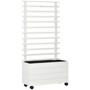 Outsunny ZÁHON, květinový truhlík s kolečky, vyvýšený záhon pro popínavé rostliny, přírodní dřevo, bílý obraz