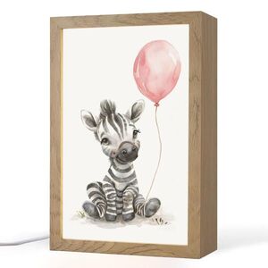OnlyWow NOČNÍ LAMPIČKA Zebra - Dítě - Zvířata - Růžový balónek 20x30 cm obraz