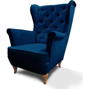 Beautysofa KŘESLO Chesterfield Falco tmavě modré s dřevěnými nohami obraz
