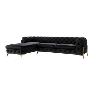 S-Style CHESTERFIELD ROHOVÁ SEDAČKA Lexi z černého sametu se zlatými nohami - otomán vlevo obraz