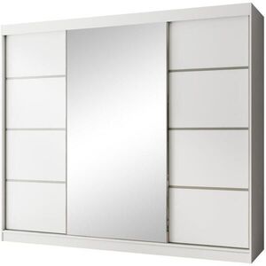 Beautysofa POSUVNÁ šatní skříň Paco 250/215/61, 3dveřová, bílá, se zrcadlem obraz