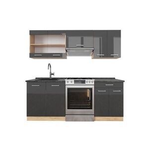 Vicco KUCHYŇSKÝ KOUT R-Line Antracitový vysoký lesk/zlatý dub power 200 cm , PD Antracit obraz