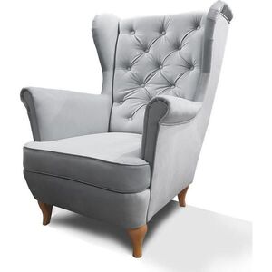 Beautysofa KŘESLO Chesterfield Falco světle šedé s dřevěnými nohami obraz