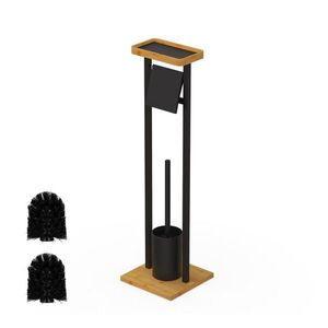 Relaxdays WC-SOUPRAVA Černá bambus kov volně stojící police 73, 5 cm včetně 2 náhradních hlavic obraz