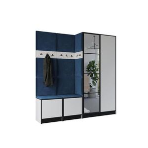 Kier Furniture ŠATNÍ SKŘÍŇ do předsíně EDEN 21 se zrcadlem - Bílá & modrá látka obraz
