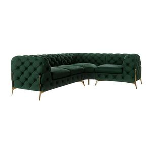 S-Style CHESTERFIELD ROHOVÁ SEDAČKA Lexi v lahvově zelené se zlatými nohami - otomán vpravo obraz