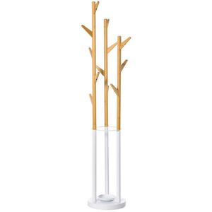 HOMCOM VĚŠÁK s 12 háčky, přírodní + bílá 30, 5 x 30, 5 x 174, 5 cm obraz