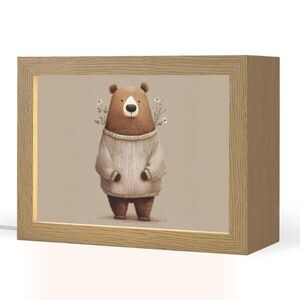 OnlyWow NOČNÍ LAMPIČKA Medvěd - Bílé květy - Cosy 20x15 cm obraz
