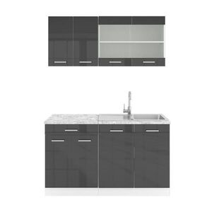 Vicco JEDNOTKOVÁ KUCHYNĚ R-Line Antracitový vysoký lesk 140 cm s pracovní deskou obraz