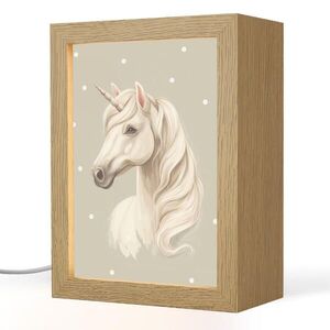 OnlyWow NOČNÍ LAMPIČKA Jednorožec - bílý - tečky 15x20 cm obraz