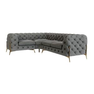 S-Style CHESTERFIELD ROHOVÁ SEDAČKA Lexi v šedé se zlatými nohami - otomán vlevo obraz