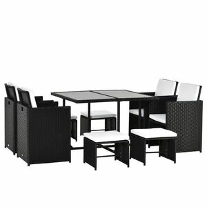 Outsunny POLYRATTAN Zahradní nábytek Ratanová zahradní sada včetně polštáře Černá 109 x 109 x 72 cm obraz