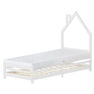 ML-DESIGN DĚTSKÁ postýlka Dům 90x200 cm s matrací, bílá, borovicové dřevo obraz