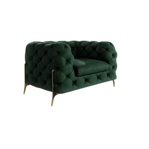 S-Style CHESTERFIELD KŘESLO Lexi z lahvově zeleného sametu se zlatými nohami obraz