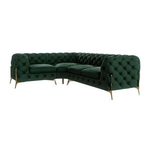 S-Style CHESTERFIELD ROHOVÁ SEDAČKA Lexi v lahvově zelené se zlatými nohami - otomán vlevo obraz