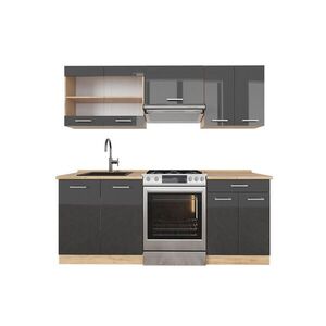 Vicco KUCHYŇSKÝ KOUT R-Line Antracitový vysoký lesk/zlatý dub power 200 cm , PD Dub obraz