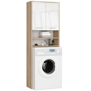 RAUMHIRSCH FURNITURE SKŘÍŇ NA PRAČKU se dvěma dvířky, 64 × 30 × 190 cm dub Sonoma, bílá obraz