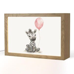 OnlyWow NOČNÍ LAMPIČKA Zebra - Dítě - Zvířata - Růžový balónek 30x20 cm obraz
