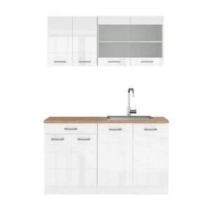 Vicco JEDNOTKOVÁ KUCHYNĚ R-Line Bílá vysoký lesk 140 cm , PD Dub obraz
