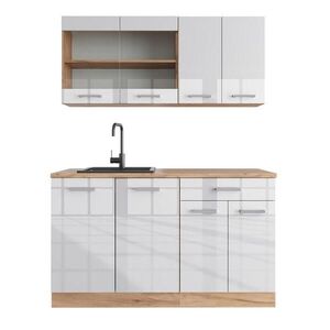 Vicco JEDNOTKOVÁ KUCHYNĚ R-Line Bílý vysoký lesk/zlatý dub power 140 cm , PD Dub obraz