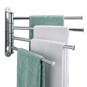 Relaxdays DRŽÁK NA RUČNÍKY Stříbrný nerezový na zeď 4 tyče obraz