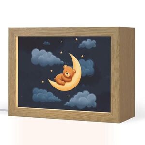 OnlyWow NOČNÍ LAMPIČKA Medvídek - Měsíc - Mraky - Hvězdy 20x15 cm obraz