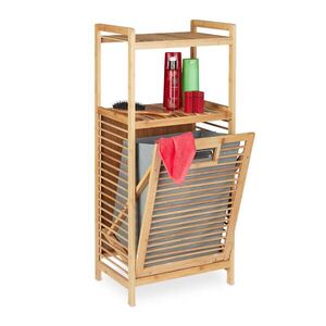 Relaxdays REGÁL přírodní šedá bambus s košem na prádlo 95x40x30 cm obraz