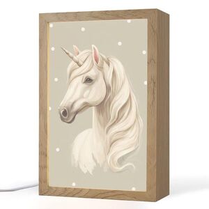 OnlyWow NOČNÍ LAMPIČKA Jednorožec - bílý - tečky 20x30 cm obraz