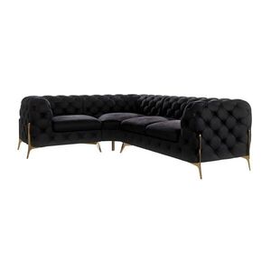 S-Style CHESTERFIELD ROHOVÁ SEDAČKA Lexi z černého sametu se zlatými nohami - otomán vlevo obraz