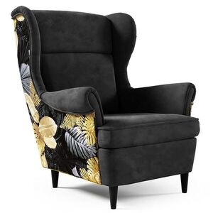 Beautysofa KŘESLO ušák Havana ve skandinávském stylu, černá, s nohami v barvě wenge obraz