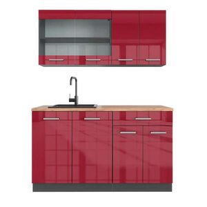 Vicco JEDNOTKOVÁ KUCHYNĚ R-Line Červená vysoký lesk 140 cm , PD Dub obraz