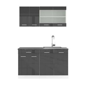 Vicco JEDNOTKOVÁ KUCHYNĚ R-Line Antracitový vysoký lesk 140 cm , PD Antracit obraz