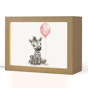 OnlyWow NOČNÍ LAMPIČKA Zebra - Dítě - Zvířata - Růžový balónek 20x15 cm obraz