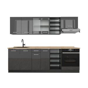 Vicco KUCHYŇSKÝ KOUT R-Line Antracit vysoký lesk/antracit 240 cm bez pracovní desky obraz