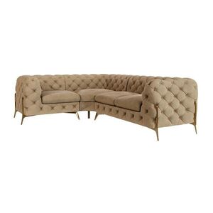 S-Style CHESTERFIELD ROHOVÁ SEDAČKA Lexi v béžové se zlatými nohami - otomán vlevo obraz