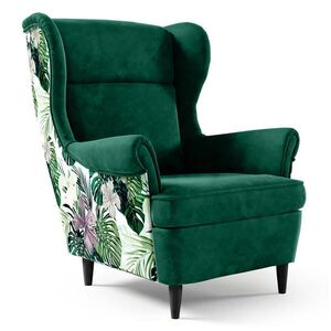 Beautysofa KŘESLO ušák Havana ve skandinávském stylu, tmavě zelená, s nohami v barvě wenge obraz