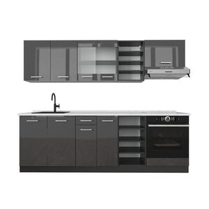 Vicco KUCHYŇSKÝ KOUT R-Line Antracit vysoký lesk/antracit 240 cm , PD Mramor obraz