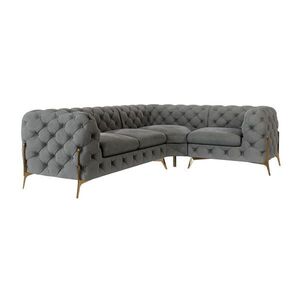S-Style CHESTERFIELD ROHOVÁ SEDAČKA Lexi v šedé se zlatými nohami - otomán vpravo obraz