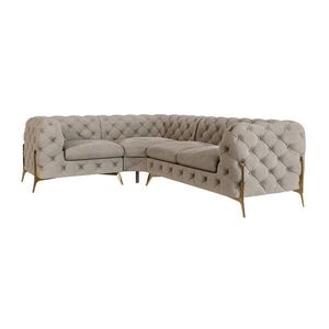 S-Style CHESTERFIELD ROHOVÁ SEDAČKA Lexi v tmavé krémové se zlatými nohami - otomán vlevo obraz