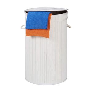 Relaxdays KOŠ na prádlo bílý bambus s výklopným víkem 65 l obraz