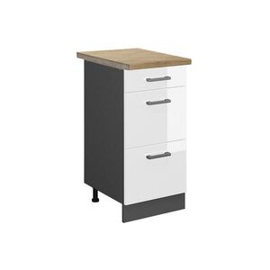 Vicco SPODNÍ SKŘÍŇKA KUCHYŇSKÉ LINKY R-Line Bílá vysoký lesk 40 cm se zásuvkami, PD Dub obraz