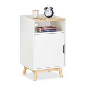 Relaxdays NOČNÍ STOLEK Bílá přírodní s dvířky MDF borovice 74 cm obraz