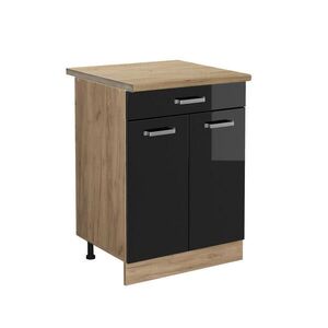 Vicco SPODNÍ SKŘÍŇKA KUCHYŇSKÉ LINKY R-Line Černý vysoký lesk 60 cm se zásuvkou, PD Dub obraz