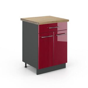 Vicco SPODNÍ SKŘÍŇKA KUCHYŇSKÉ LINKY Fame-Line Bordó červená vysoký lesk 60 cm se zásuvkou, PD Dub obraz
