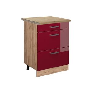 Vicco SPODNÍ SKŘÍŇKA KUCHYŇSKÉ LINKY R-Line Červená vysoký lesk 60 cm se zásuvkami, PD Dub obraz