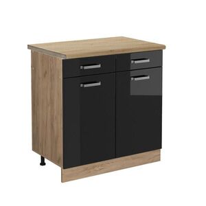 Vicco SPODNÍ SKŘÍŇKA KUCHYŇSKÉ LINKY R-Line Černý vysoký lesk 80 cm , PD Dub obraz