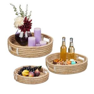 Relaxdays PODNOS Přírodní 3dílná-sada kulatý z mořské trávy s úchyty obraz