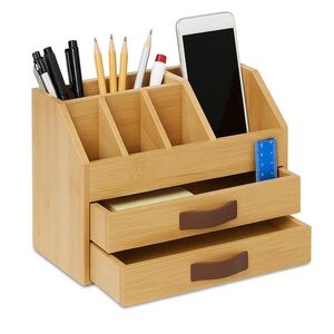 Relaxdays ORGANIZÉR Přírodní bambus 2 zásuvky 19x24x14 cm obraz